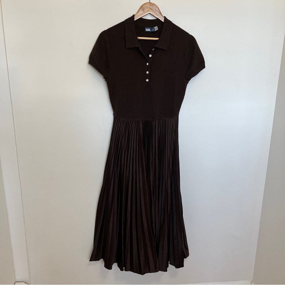 Polo Ralph Lauren paneled midi dress Pleated Midi Knit Polo Top Size M - Picture 3 of 6